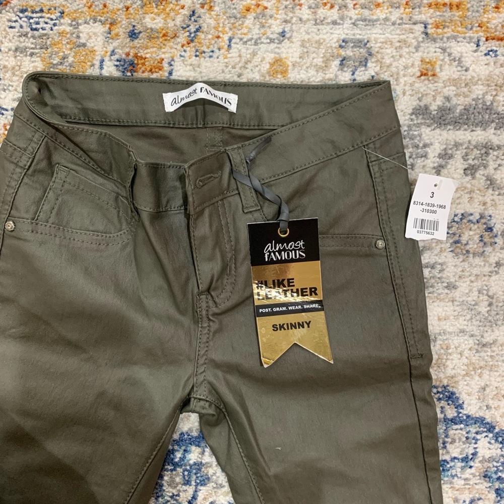 Olive Green Faux Leather Coates Skinny Jeans